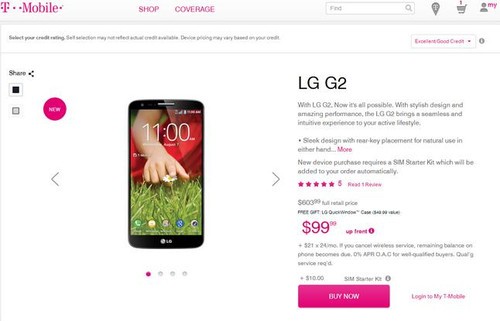 合约价199美元 美版定制LG G2正式开售
